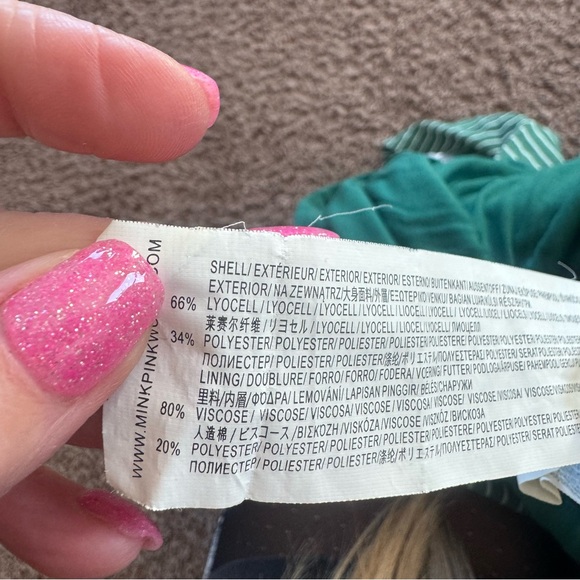 MP|C Mink Pink Hey Now Green Striped Midi Dress Twist Front M - Picture 7 of 12